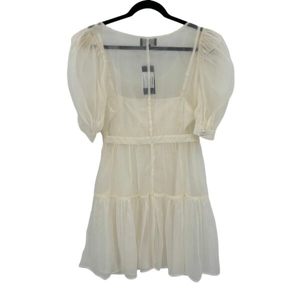 Danielle Bernstein Women Cream Tie Waist Mini Dress Large Romantic Cottagecore - Picture 3 of 12